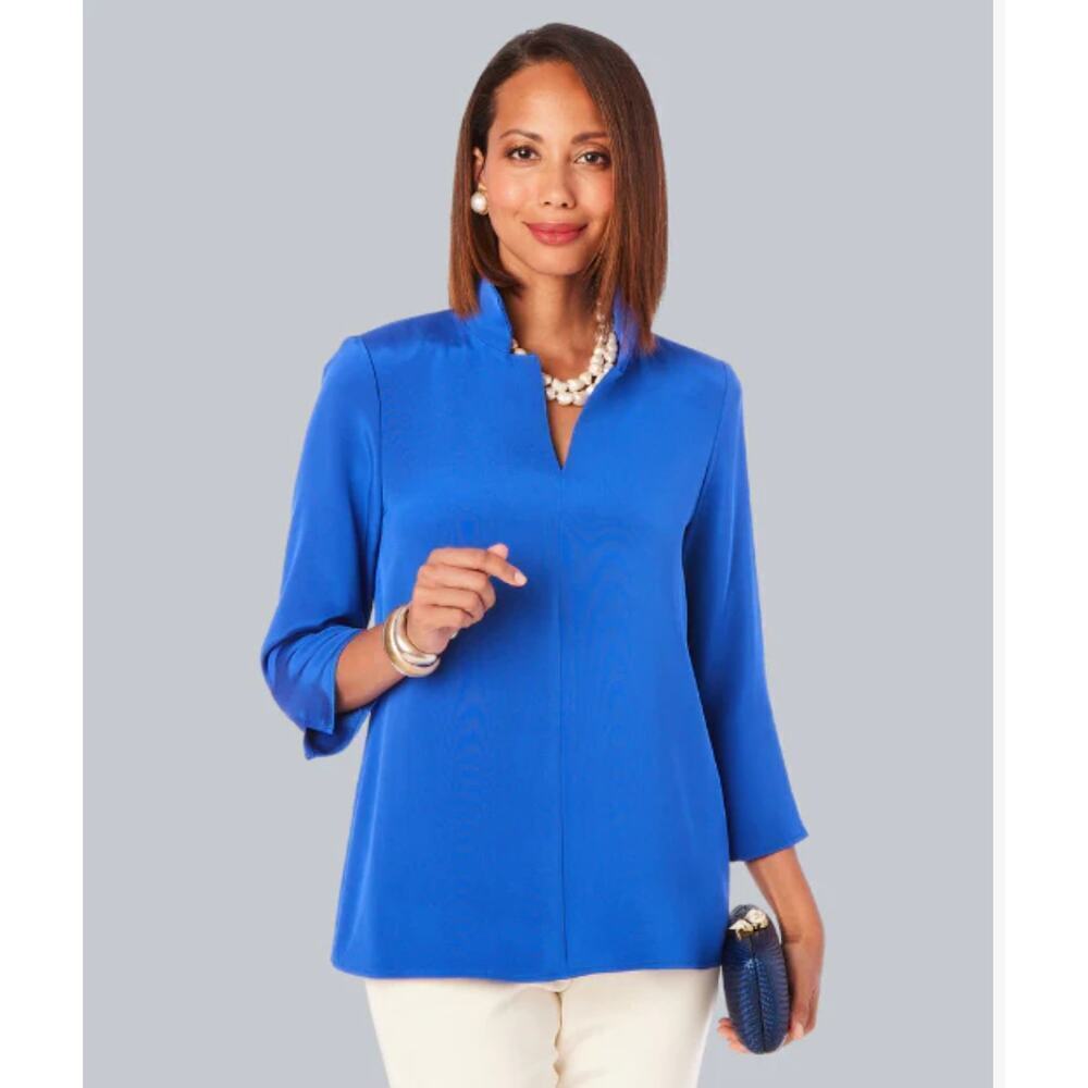 Nina Mclemore  4 Ply Silk Tunic 3/4 Sleeve w Stand-Up Collar - Size 4